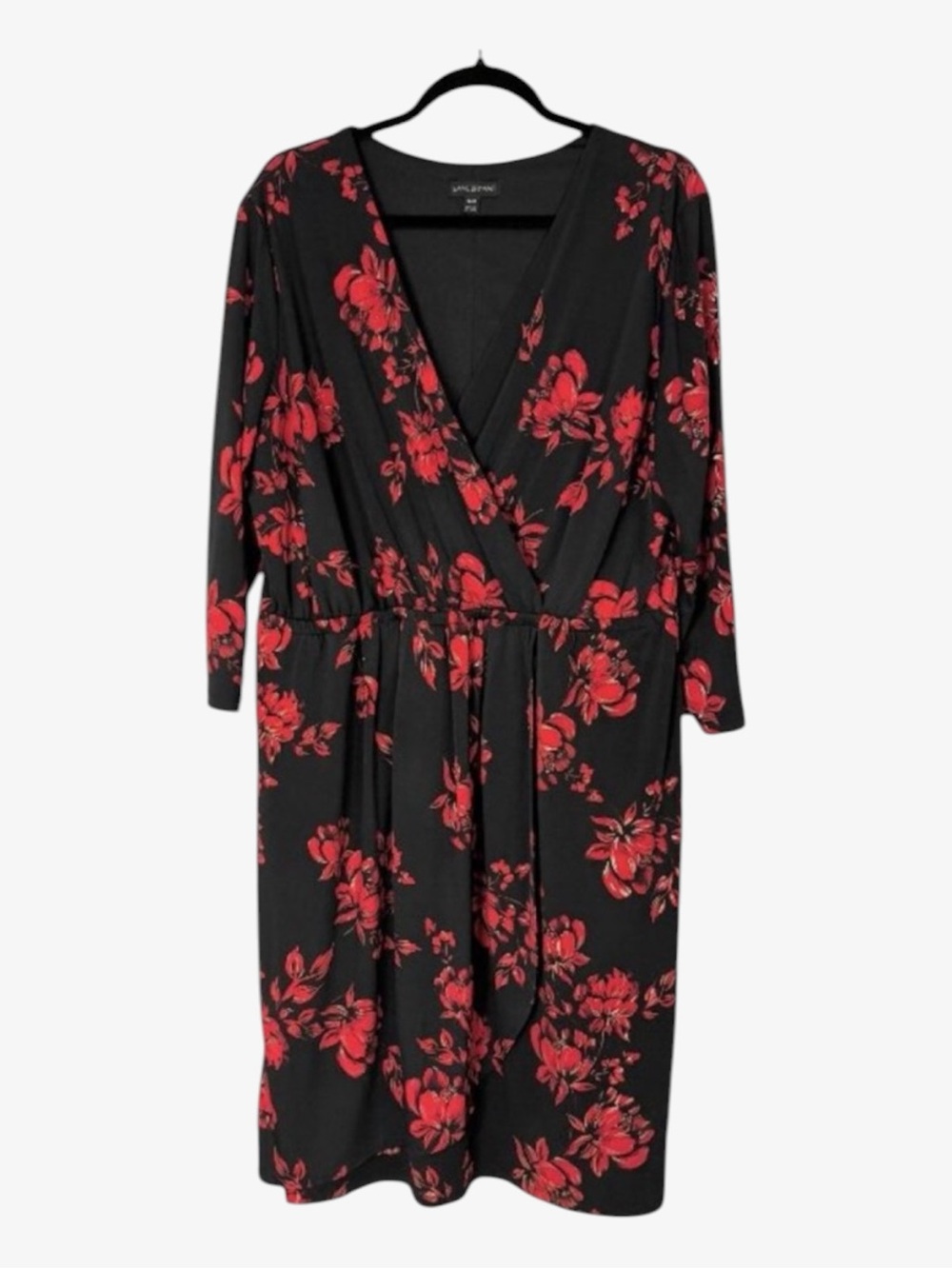 Lane Bryant Midi Dress Black Red Surplice Stretch 3/4 Sleeve Plus 18 20